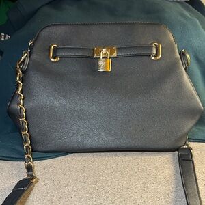 ADO Black Handbag with Gold Accents lined interior see description